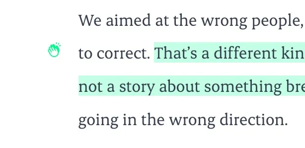 A reacted sentence highlighted in the article with a small reaction pin near the margin