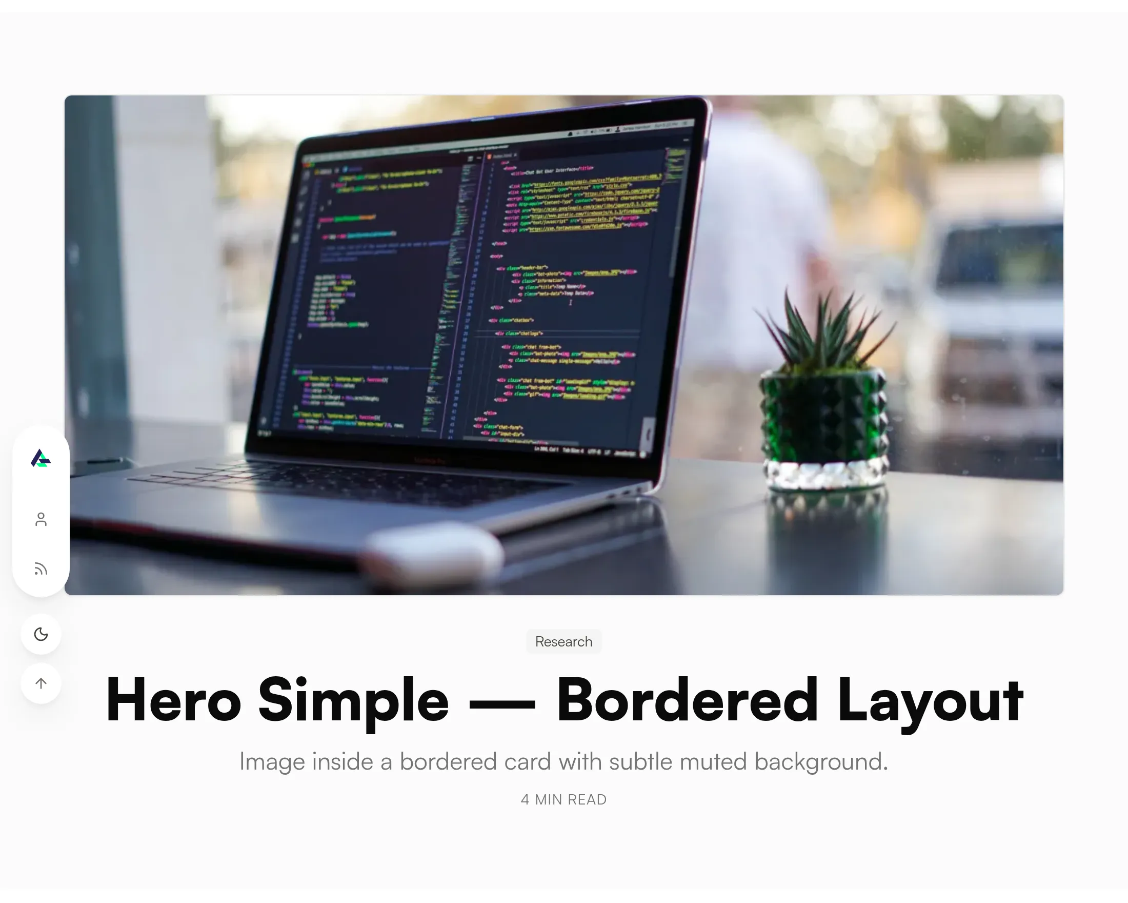 The simple bordered hero: the same image inset inside a bordered card on a muted background, with metadata below