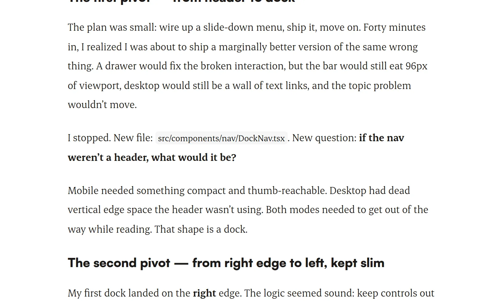 The same article body at an 18px typeset base: the same passage now fills the frame, headings larger, lines further apart, the second heading pushed to the edge